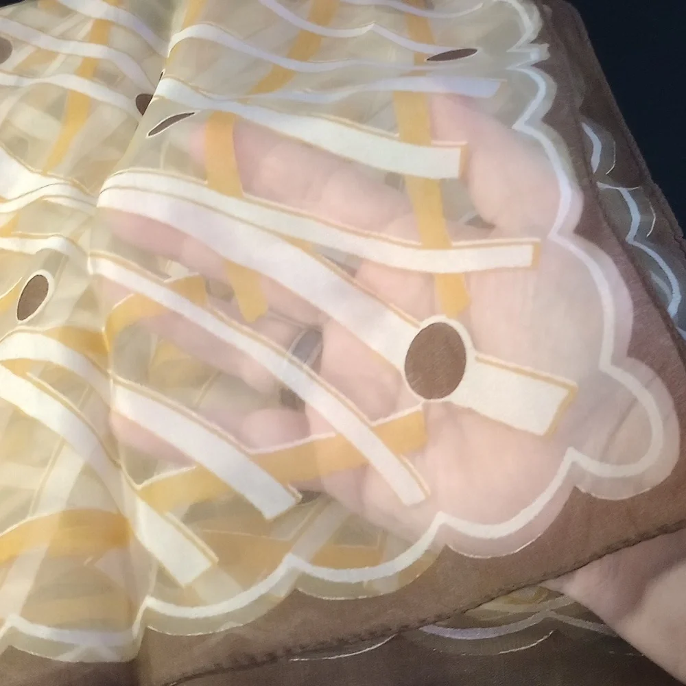 Vintage Geometric‎ Patterned Sheer Scarf in Brown and Yellow